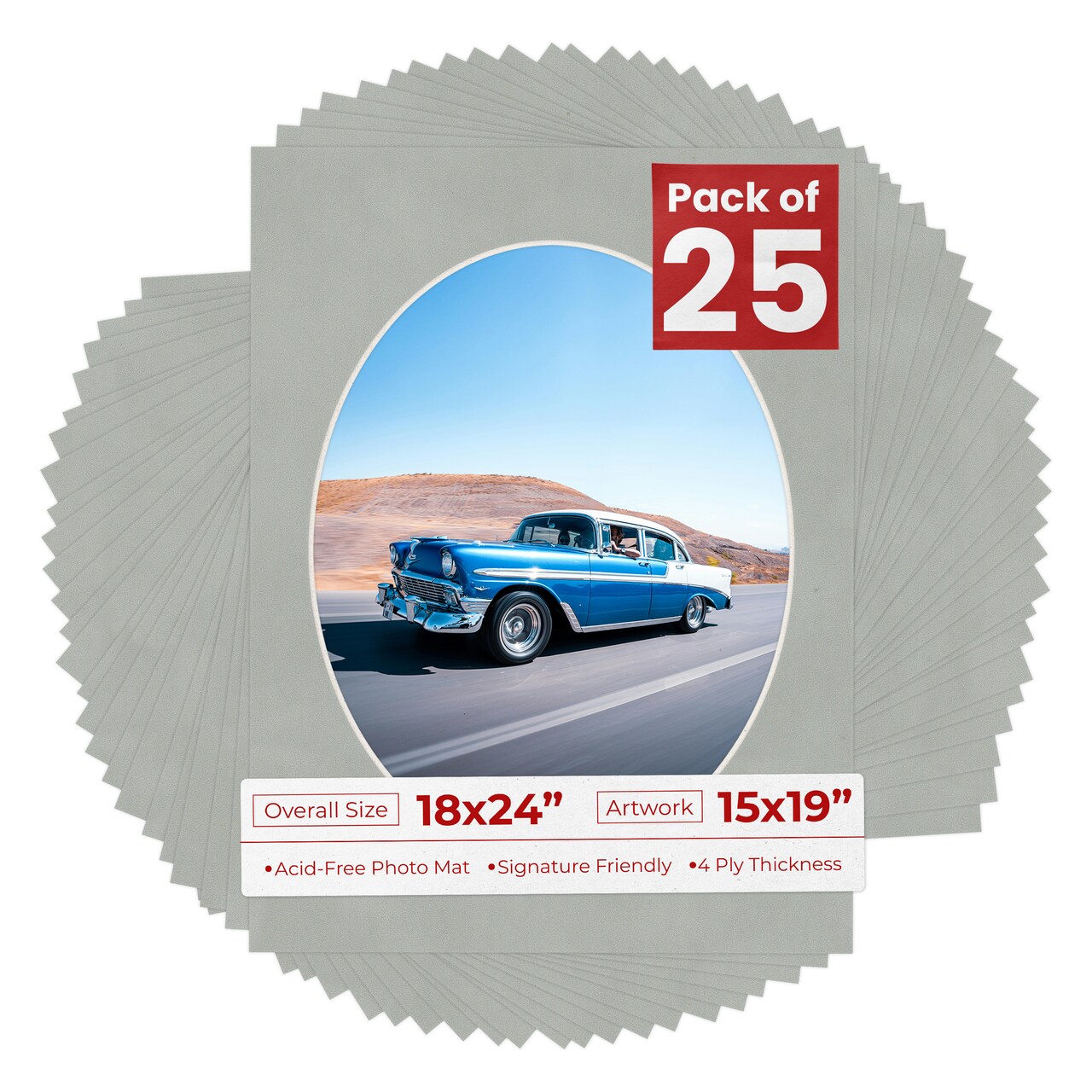 Light Grey Suede Mat Board for 18x24 Frames - Oval Opening for 15x19 Photos